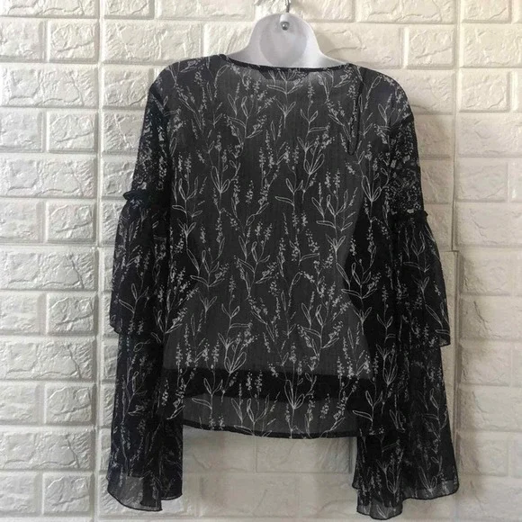 Zara floral sheer blouse with ruffle lace sleeves women's size‎ S castlecore - Picture 4 of 5